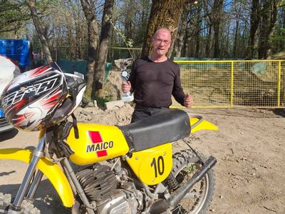 Marco Occhial e la sua Maico #10 vincitori della gara di Bosisio Parini